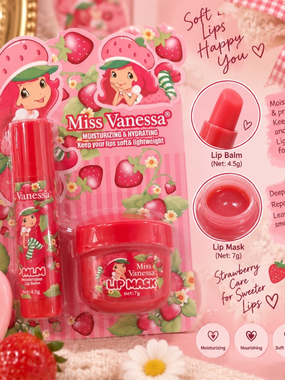 Strawberry Lip Balm & Lip Mask - Hydrating Pink Lip Care